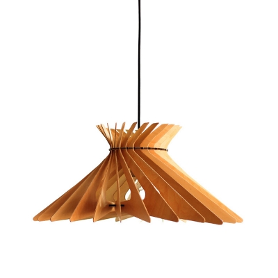 South-East Asia Hat Pendant Lighting Wood 1 Bulb Hanging Light Fixture in Beige for Living Room