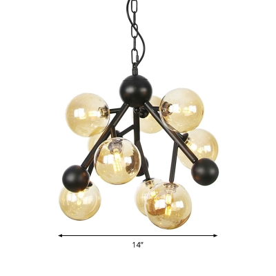 Sphere Bedroom Chandelier Lighting Modernism Amber Glass 9 Bulbs Pendant Light Fixture
