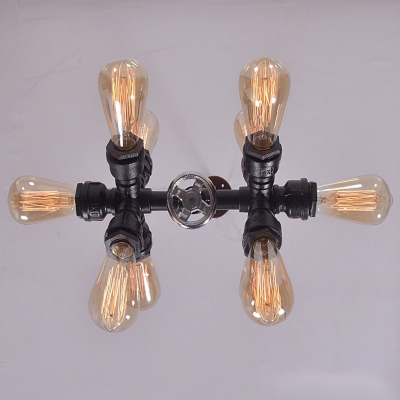 Sputnik Metallic Pendant Ceiling Light Industrial Style 10 Lights Black Finish Chandelier Lamp for Restaurant