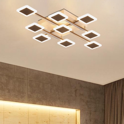 Square Acrylic Ceiling Light Fixture Modernism Brown LED Ceiling Lamp in Warm/White Light, 35.5