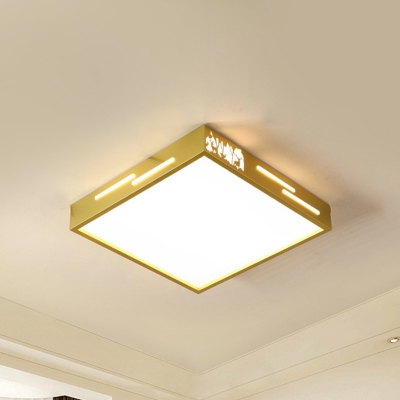 Square Bedroom Flush Light Fixture Modern Metal Simple Style LED Ceiling Mounted Light in Gold, Warm/White Light