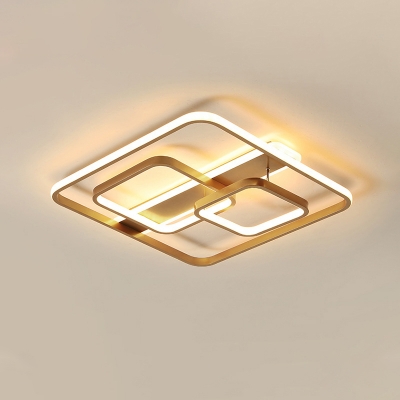 Square Flush Light Postmodern Acrylic Gold LED Ceiling Mounted Light in Warm/White Light