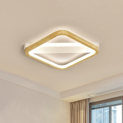 Square Wood Flush Light Modernism Beige LED Ceiling Mounted Light for Bedroom, 13