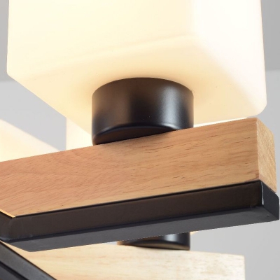 Squared Pendant Lighting Fixture Modern Style Milk Glass 5/8 Lights Black Finish Chandelier Lamp for Bedroom
