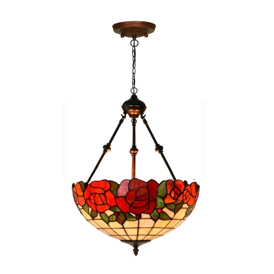 Stained Glass Flower Pendant Chandelier Tiffany 2 Lights Red/Blue Ceiling Suspension Lamp for Restaurant