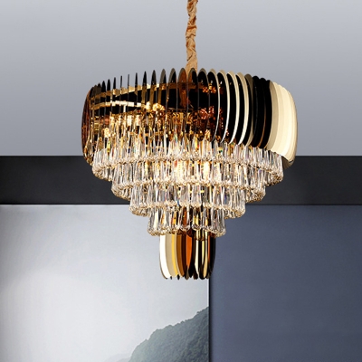 Teardrop Crystal Tapered Hanging Ceiling Light Modern 9 Heads Gold Chandelier Light Fixture