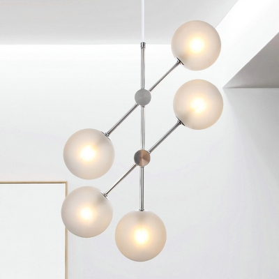 Textured White Glass Global Ceiling Chandelier Contemporary 5 Bulbs Suspended Lighting Fixture