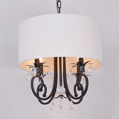 Traditional 4-Light LED Ceiling Chandelier White Drum Pendant Lamp with Fabric Shade