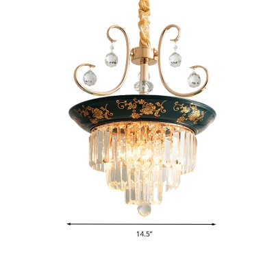 Tri-Sided Crystal Rod 3 Tiers Chandelier Lamp Traditional 3/5 Lights Dining Room Ceiling Light in Light Green/Dark Green
