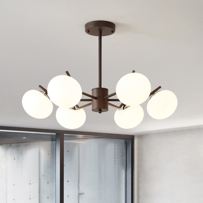 White Glass Spherical Hanging Chandelier Modernist 3/6 Heads Black/Coffee Ceiling Suspension Lamp