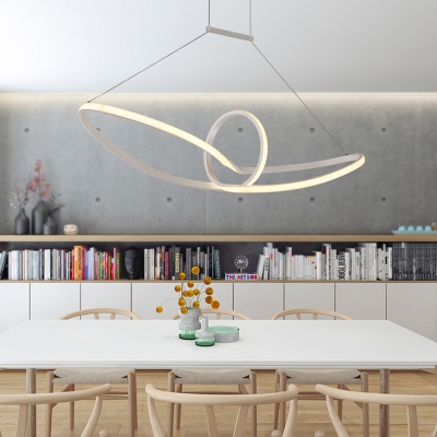 White Seamless Curve Pendant Chandelier Minimalist Acrylic LED Suspension Light in Warm/White/Natural Light