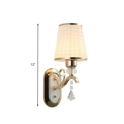 1 Bulb Lattice Glass Wall Sconce Traditionalism Gold Tapered Living Room Wall Mounted Light
