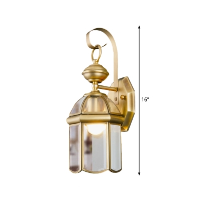 1-Head Lantern Sconce Light Fixture Traditional Brass Metal Wall Light Sconce for Balcony