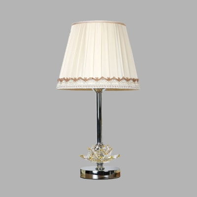 1 Head Nightstand Light Vintage Bedroom Table Lamp with Lotus Hand-Cut Crystal in White