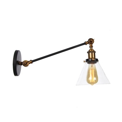 1 Light Wall Lamp Industrial Cone Clear Glass Lighting Fixture in Black/Bronze/Copper with Arm, 8