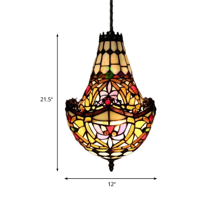 Stained Glass Black Hanging Chandelier Floral 2/3 Lights Tiffany Style Suspension Pendant, 10
