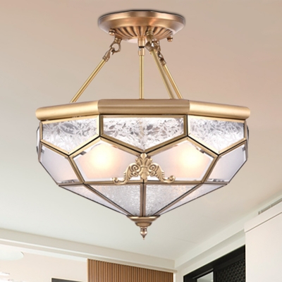 3/4/6 Lights Living Room Semi Flush Mount Traditional Gold Semi Flush Light with Faceted Frosted Glass Shade