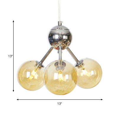 3/9/12-Head Restaurant Chandelier Light Fixture Industrial Amber/Clear/Smoke Gray Ceiling Lamp with Bubble Glass Shade, 13