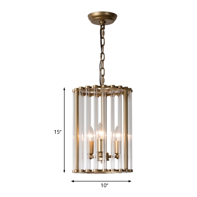 3 Lights Chandelier Pendant Light Colonial Cylindrical Clear Glass Suspension Lamp for Entry