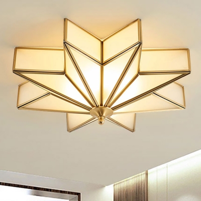 4-Light Beveled Frosted Glass Flush Mount Lighting Fixture Traditional Brass Star Bedroom Close to Ceiling Light