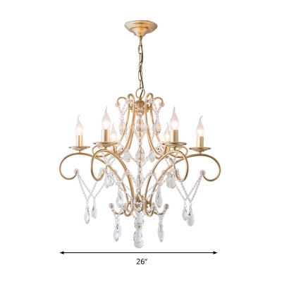 6/8 Lights Ceiling Chandelier Candlestick Crystal Hanging Pendant in Gold for Dining Room