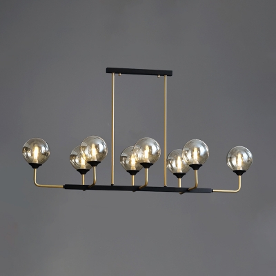 6/8 Lights Dining Room Island Lamp Contemporary Black Pendant Light with Globe Amber Glass Shade
