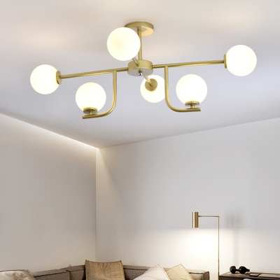 6 Bulbs Bubble Semi Flush Light Contemporary Opal Glass Ceiling Mounted Fixture in Gold
