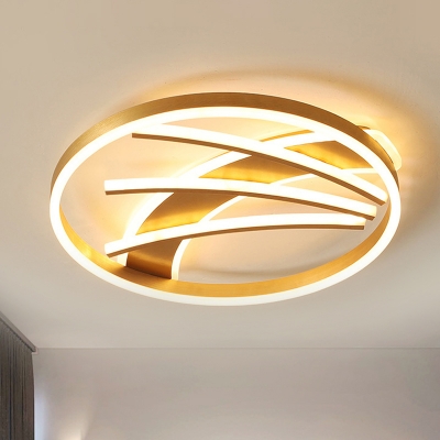 Acrylic Circle Ceiling Lamp Postmodern Gold LED Flush Mount Fixture in Remote Control Stepless Dimming/Warm/White Light