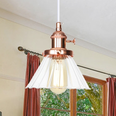 Amber/Clear Glass Cone Hanging Fixture Warehouse Style 1 Light Black/Bronze/Brass Ceiling Light for Restaurant