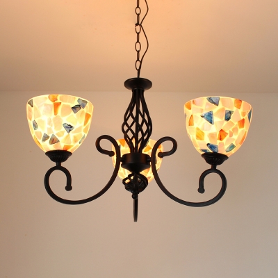 Beige Domed Chandelier Lighting Fixture Tiffany 3/5/6 Lights Shell Hanging Ceiling Light for Living Room
