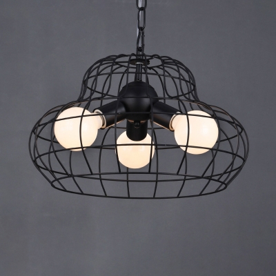 Black 3 Lights Pendant Lighting Industrial Metal Pear Chandelier for Living Room