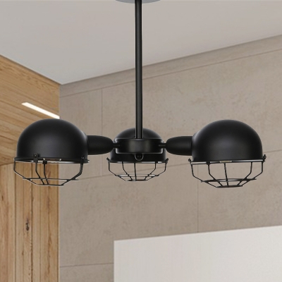 Black/Brass Dome Chandelier Light Fixture Farmhouse Style 3 Lights Metal Pendant Lighting with Frame Design