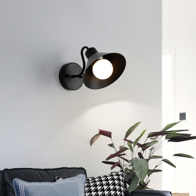 Black/White 1 Light Wall Mounted Lamp Industrial Style Metal Cone Sconce Light for Living Room