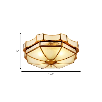 Bowl Curved Frosted Glass Flush Mount Lamp Classic 3/4 Lights Bedroom Ceiling Mounted Fixture in Brass, 14