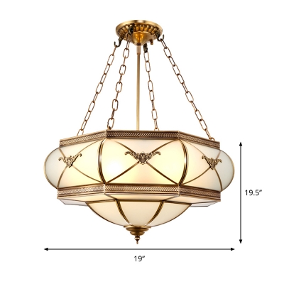 Brass 4 Heads Flush Mount Lamp Traditionalism Sandblasted Glass Bowl Ceiling Fixture for Dining Room