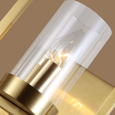 Brass Cylindrical Wall Sconce Contemporary 1 Bulb Clear Glass Wall Light Fixture with Frame