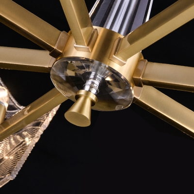 Brass Shield Chandelier Lighting Fixture Modern 6/8 Heads Clear Lattice Glass Hanging Lamp