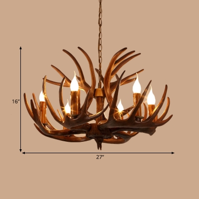 Brown Branch Chandelier Lamp Rustic Resin 4/6/8 Bulbs Restaurant Hanging Light Fixture