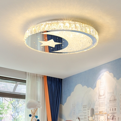 Circle Ceiling Mounted Fixture Modern Beveled Crystal LED Nickle Flush Mount Lighting in Warm/White Light