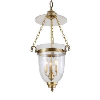 Colonial Candelabra Hanging Pendant 3 Heads Clear Glass Chandelier Lighting Fixture for Living Room