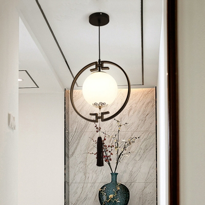 Cream Glass Black Hanging Light Globe 1 Light Traditionalism Down Lighting Pendant for Bedroom