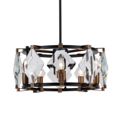Crystal Rhombus Pendant Chandelier Contemporary 8 Heads Black Hanging Light Kit