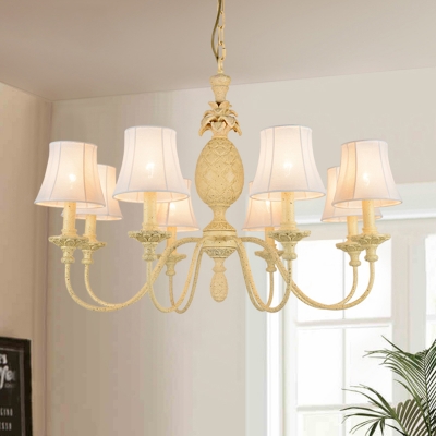 Curved Arm Resin Chandelier Lamp Modern Style 5/8 Lights Yellow Ceiling Pendant Light with Barrel Fabric Shade