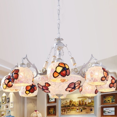 Cut Glass White Chandelier Light Fixture Petal 3/5/9 Lights Tiffany Ceiling Lamp for Dining Room