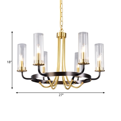 Cylinder Chandelier Lamp Industrial Style Clear Glass 6/8 Lights Black/Gold Finish Ceiling Light Fixture