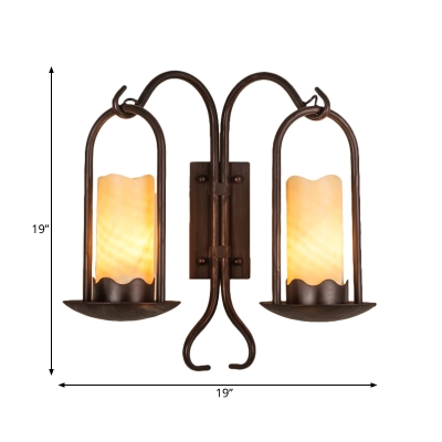 Cylinder Hallway Wall Lighting Vintage Style Marble 1/2-Head Black Finish Sconce Lamp with Curved Arm