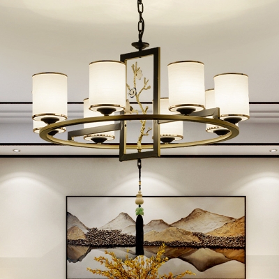Cylinder Living Room Pendant Chandelier Traditional Opal Blown Glass 6/8/10 Heads Black and Gold Hanging Ceiling Light