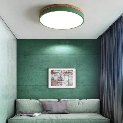 Drum Metal Ceiling Light Fixture Macaron Green LED Flush Mount Lamp with Acrylic Diffuser, 12