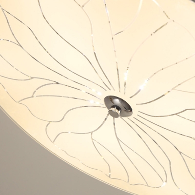 Faceted Crystal Round Flush Light Modern LED Nickel Close to Ceiling Lamp with Opal Glass Shade