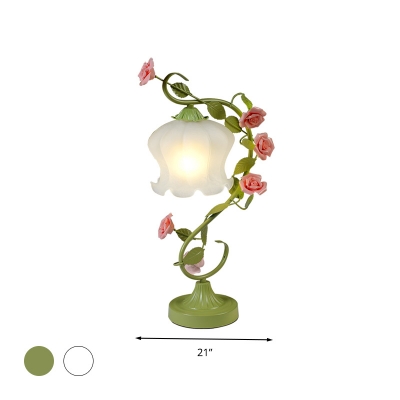 Flower Living Room Table Light Countryside Opal Frosted Glass 1 Head White/Green Nightstand Lamp